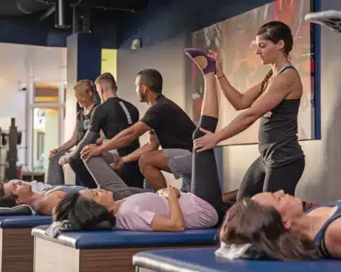 Fitness class stretching.