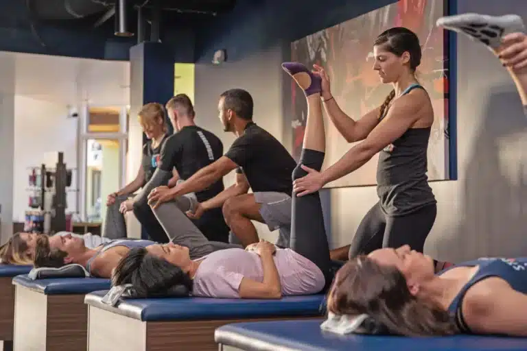 Fitness class stretching.